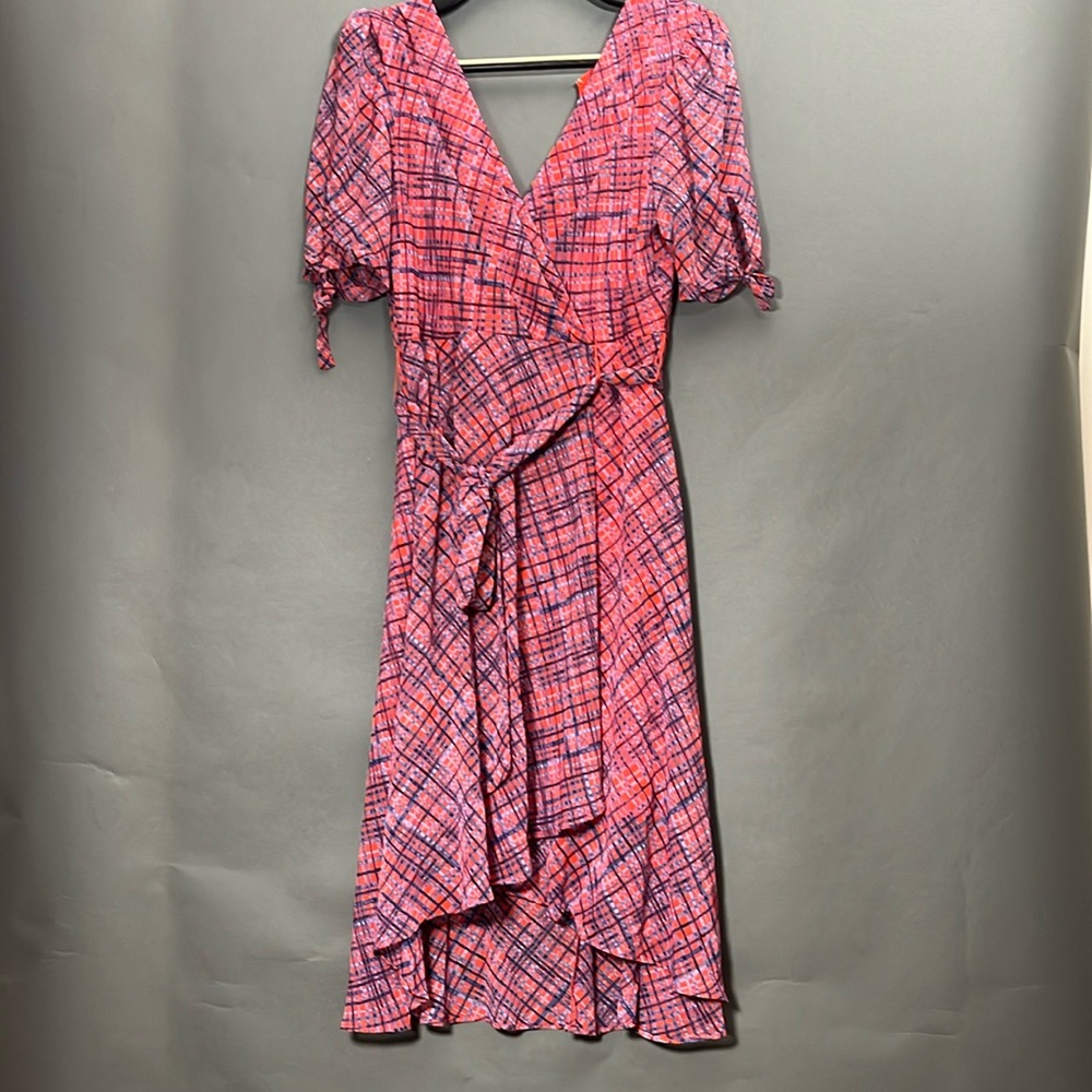 NWT Tommy Hilfiger Blue Red Plaid Surplice Midi Faux Wrap Dress Size 4